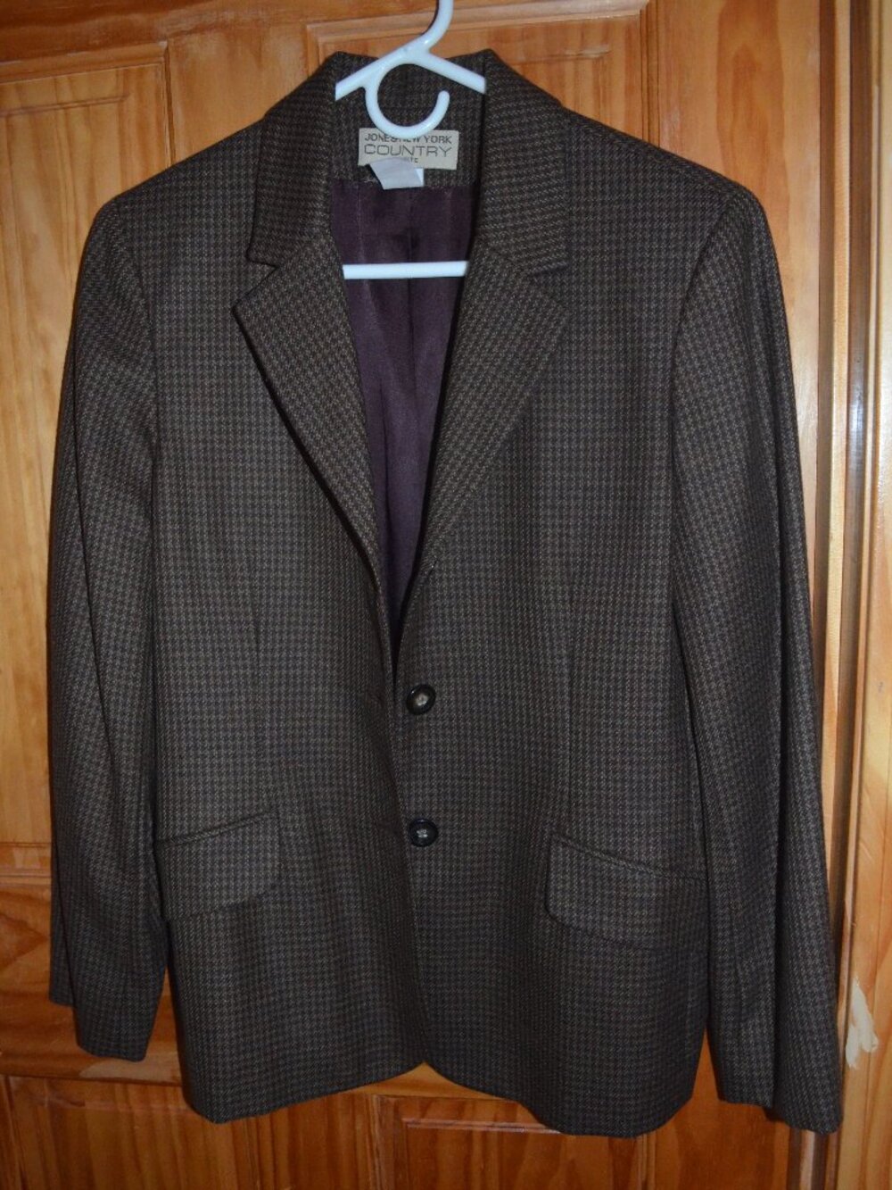 Jones New York Country Wool Cashmere Brown Beige Houndstooth Blazer Jacket